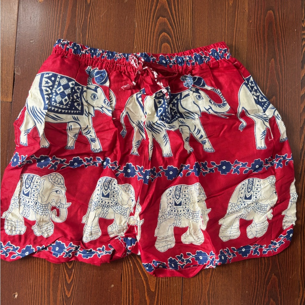 Elephant Print Red Women's Shorts